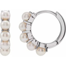Pearl Accented Huggies Hoop Earrings