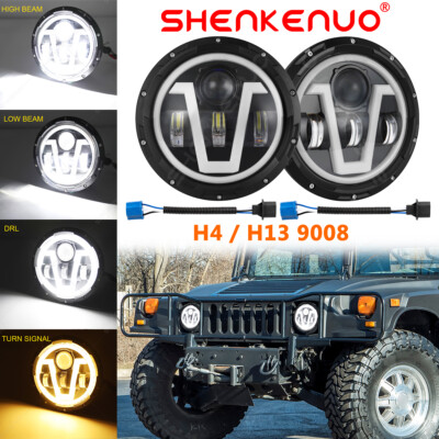 For Hummer H1 2002-2006 7 Inch V Type LED Headlight High Low DRL Signal Bulb C11