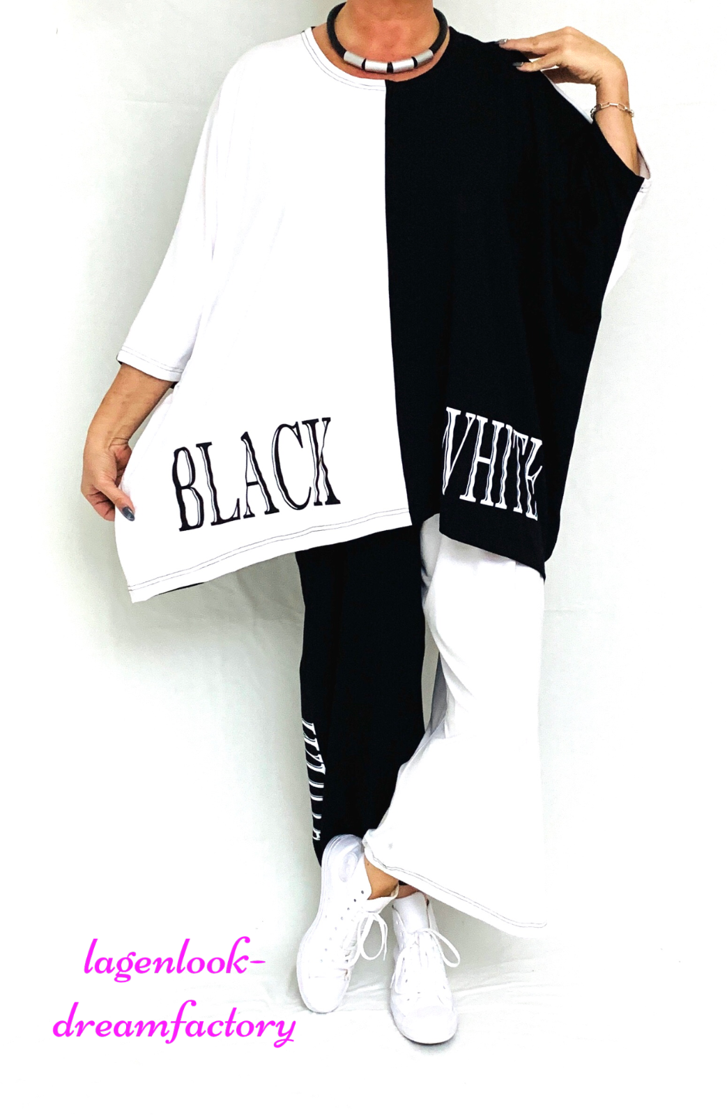 Oversize Layer Look Shirt – Black & White Stripes, 3/4 Sleeve, Jersey Fabric – Women's Plus Sizes 44-56 6 thumbnail image