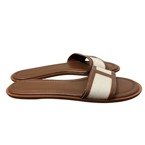 J Crew Brown Sandals Womans Size 9 Leather Slides Slip On Spring Summer NWOT - Photo 4 sur 8