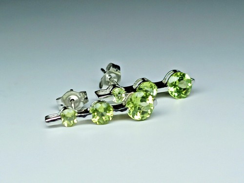 2Ct Round Cut Lab Created Peridot Three Stone Stud Earring 14K White Gold Plated - Picture 5 of 7