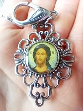 Key chain orthodox christian gift 2 inch Jesus Christ icon in a metal setting