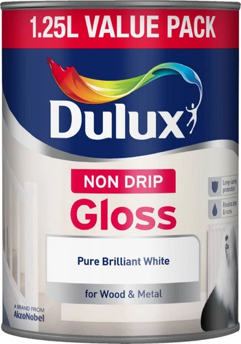 Dulux Non Drip Pure Brilliant White Gloss  Wood  Metal Paint  1.25L