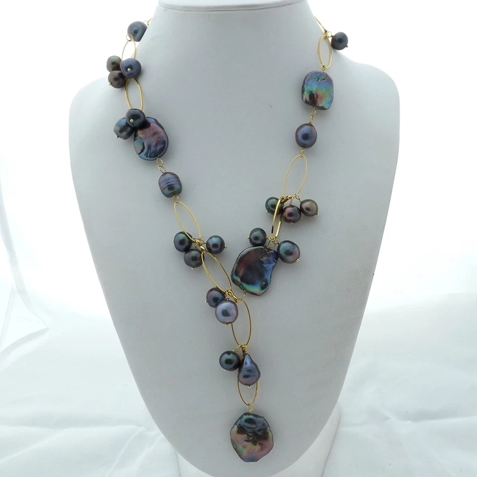 Collar de perlas Keshi negras 21" Foto 2 de 4