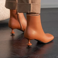 Women Kitten Heel Square Toe Ankle Boots Faux Leather Shoes Party Pump Office