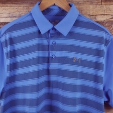 Men's Under Armour Heat Gear Short Sleeve Polo Shirt Size L Polyester Striped