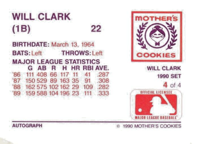 1990 Mother's Will Clark #4 Will Clark Baseball Card San Francisco