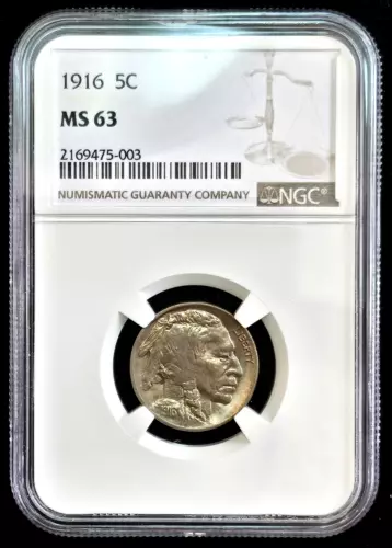 1916-P Buffalo Nickel 5C- NGC MS-63 Gorgeous Natural Toning Tons of Luster