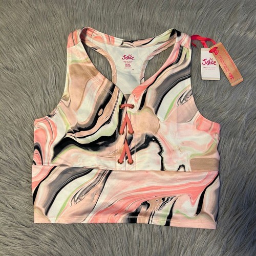 Justice Longline Lace Up Tank Top Girls Size XXL (16P/18P) Pink Marble Shirt