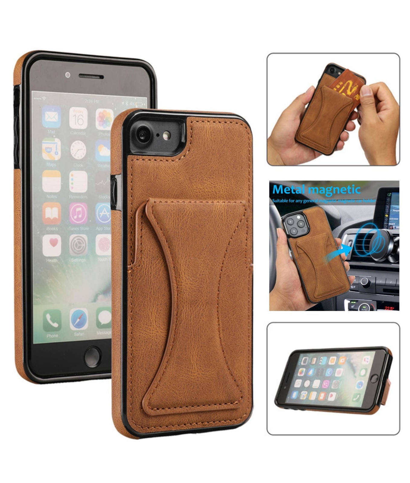 For iPhone 14 Pro Max 13 12 11 Pro 8 7+ Shockproof Wallet Card Holder Stand Case