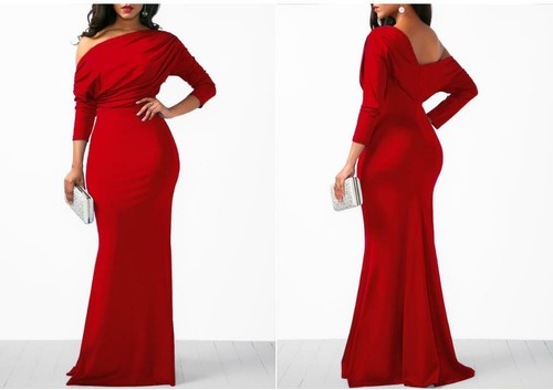 Quarter Sleeve Skew Neck Maxi Dress 