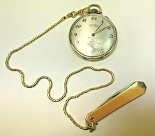 #2267 40'S GF GRUENE PRECISION THIN POCKET WATCH 17 JEWELS SEC HAND POCKET KNIFE