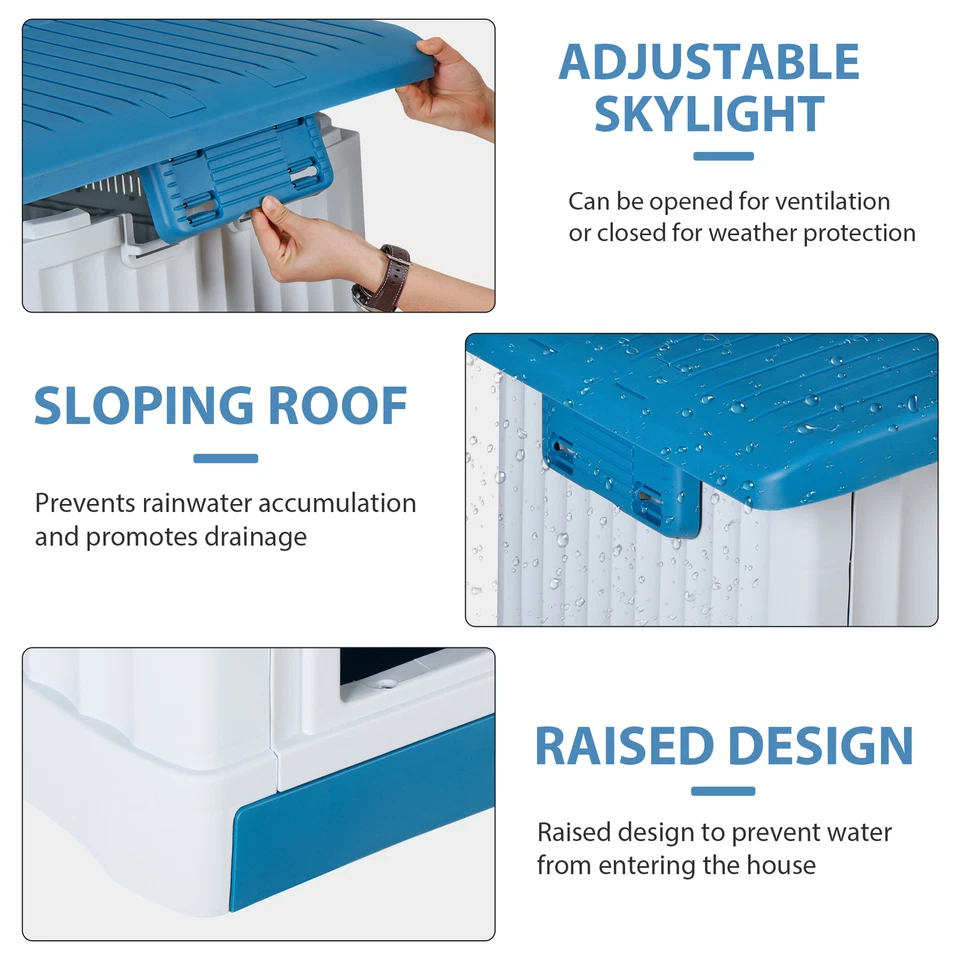 Gran casa de plástico para perros interior exterior perrera impermeable refugio para cachorros azul Foto 4 de 4