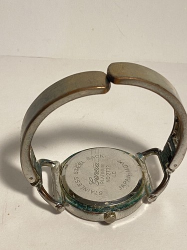 Vintage Geneva Platinum 2732 Japan Movt Watch silver Tone Cuff Bracelet Jewelry - Picture 5 of 7