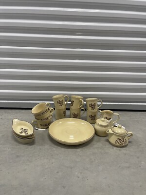 16 pc Pfaltzgraff Village Rustic Dinnerware Dish Set Tan Stoneware Plates Cups