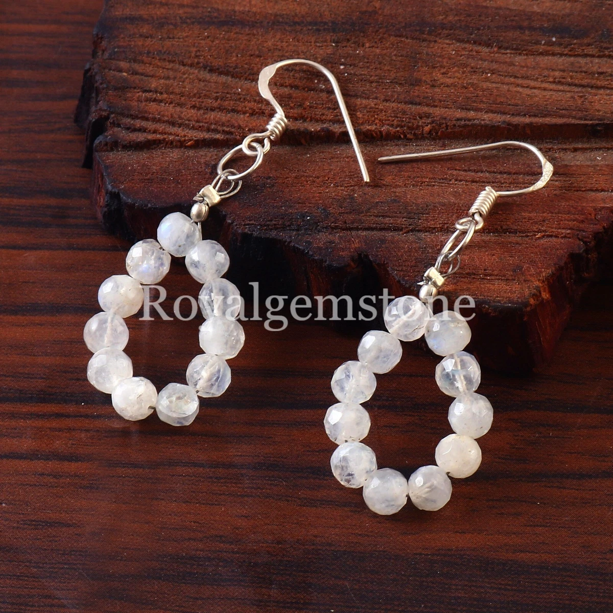 Orecchini Donna In Argento 925 Con Pietra Di Luna Arcobaleno - 6x8 Mm, Cabochon Ovale - 6