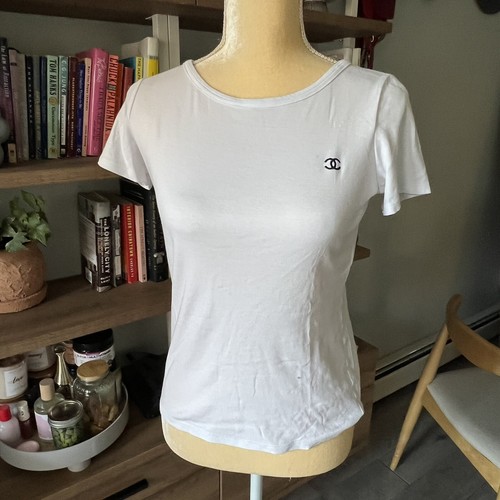 AUTH CHANEL UNIFORM WHITE COTTON TEE 
