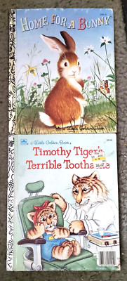 Vintage Little Golden Books-Home For a Bunny, Timothy Tiger's Terrible Toothache