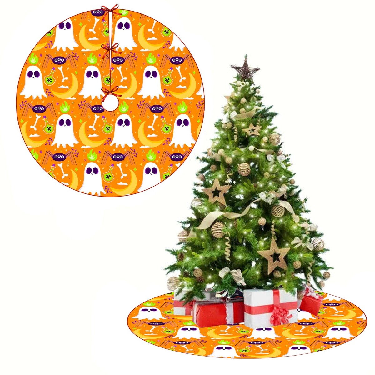 Orange Halloween Tree Skirt, Cute Ghost Magic Potion Fall Holiday Home  Ornaments