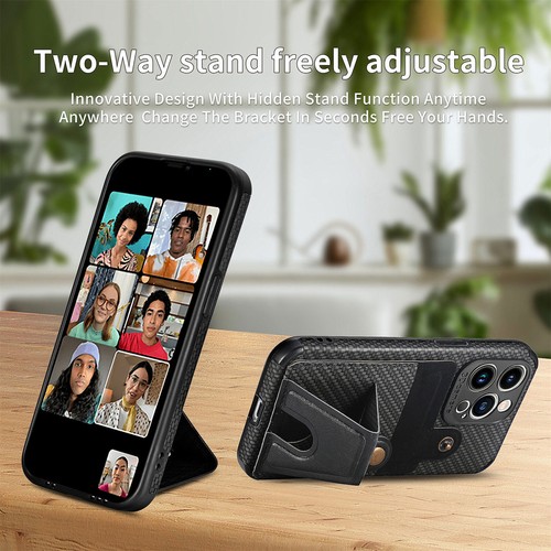 K Stand Fiber Pattern Card Slot Shockproof Phone Case For iPhone 14 15 Pro Max - Picture 33 of 43