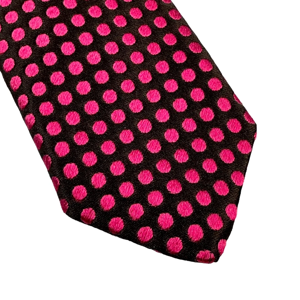 Kiton Napoli Italiano 100% Seda Rosa Lunares Negro Para Hombre Vestido Cuello Corbata Usado en Excelente Condición Foto 4 de 4