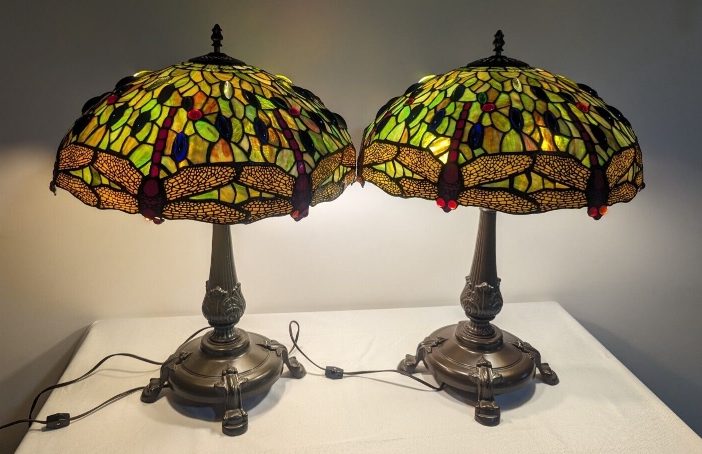 Pair of Vintage Dragonfly Tiffany Style Stained Glass Lamps eBay