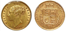 FINEST VERY RARE R2 1871 GRADED Victoria Shield Gold Half Sovereign Coin NO DOT