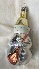 Alter Christbaumschmuck Schneemann mit Besen silber