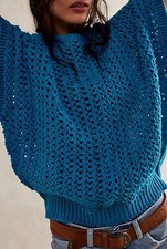 NWOT Size XS Free People We The Free Sophia Sweater Open Weave Ocean Palace Blue