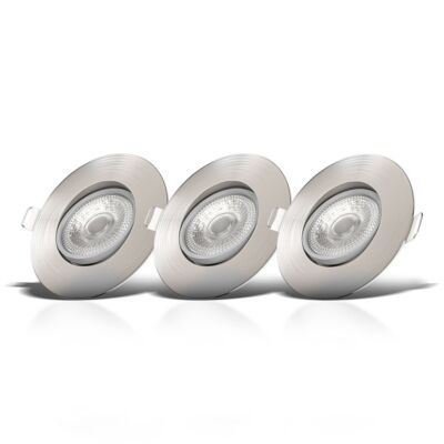 3er Set LED Einbaustrahler 5W neigbar Einbaustrahler 68mm schlank warm Licht Nickel