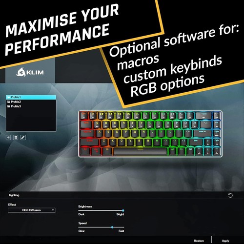 KLIM Shift Wireless 60% RGB Mechanical Keyboard 2024 Hot-Swap USB-C Compact - Afbeelding 4 van 16
