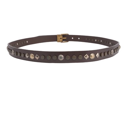 DOLCE & GABBANA Metal Studs Pearl Buckle Leather Belt Brown 95 38