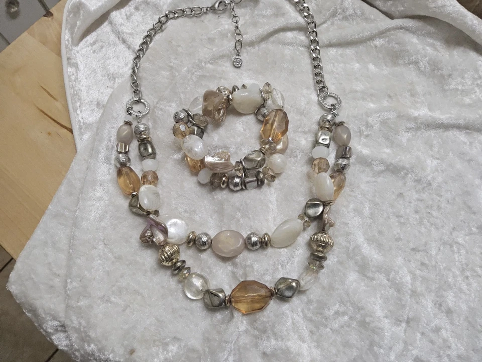 Pulsera Collar Cadena Ajustable Doble Capa Doble Cuentas Acrílico Beige Rubí... Foto 3 de 4