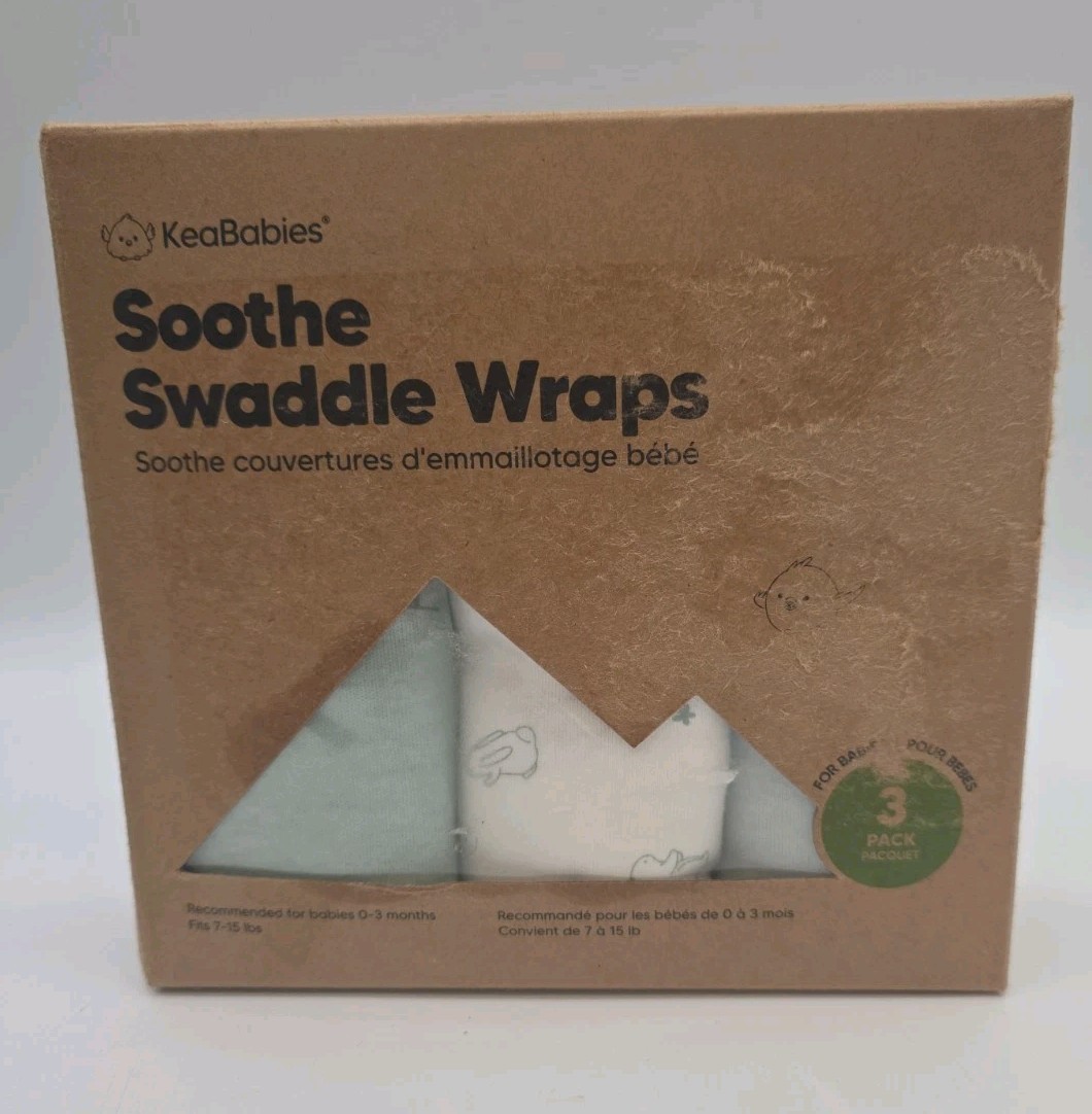 KeaBabies 0-3 Months Soothe Swaddle Wraps 3 Pack Blues Ducks New