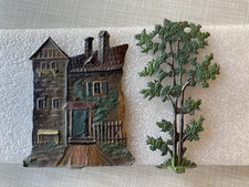 Zinnfiguren Flachfiguren - altes Haus + Laubbaum - handbemalt - Made in Germany