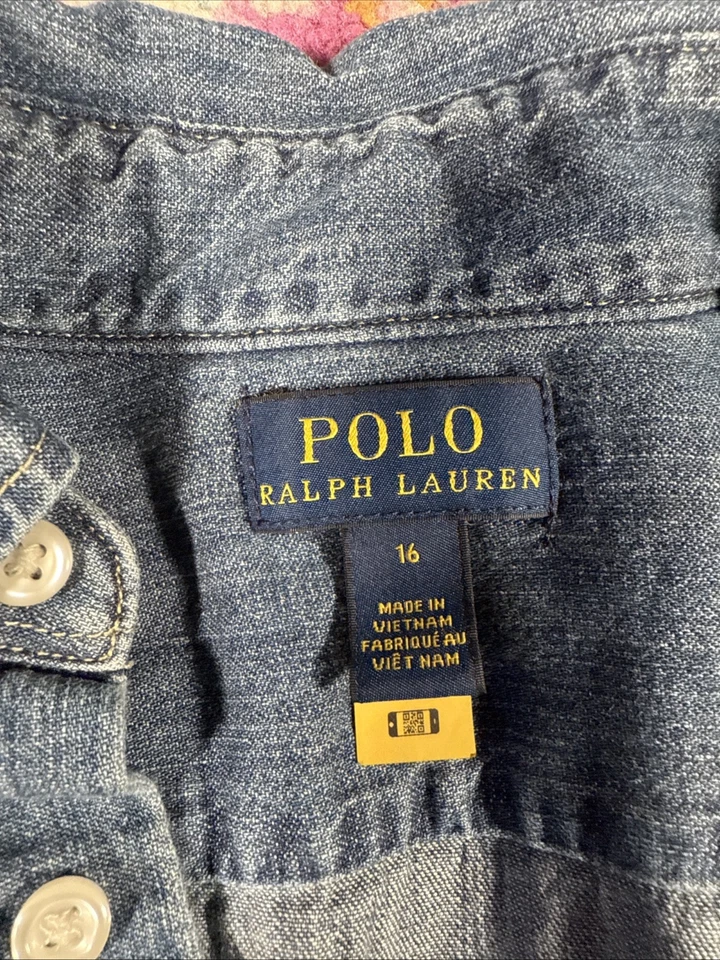 Polo Ralph Lauren Blue Denim Chambray Button Up Shirt Dress Girls Size 6 - Image 4 of 4