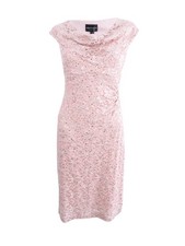 Connected Women's Metallic Cap Sleeve Cowl Neck Dress (10, New Nude)