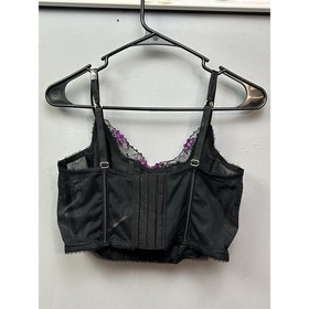 Victoria's Secret Corset Top Womens Large Black Purple Floral Mesh Sexy