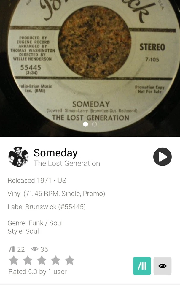 The Lost Generation- Someday (Mono:Stereo)/45rpm/1971/Promo/Brunswick Foto 4 de 4