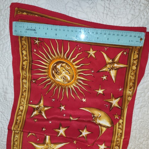Casca Red Silk Celestial Sun Moon Stars Scarf 50” X 13" Vintage 100% Silk - Picture 5 of 6