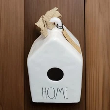 Rae Dunn Birdhouse Home w/ Black Letters Burlap Bow Original Tag 9"