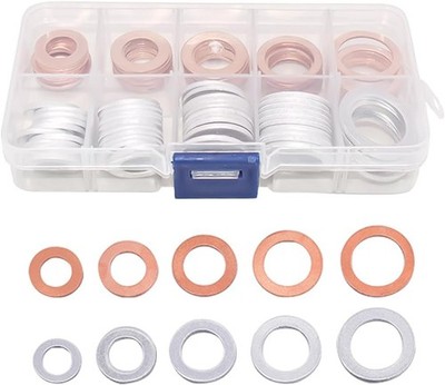 Car Oil Drain Plug Crush Washer Assortment, 100PCS 10mm 12mm 14mm 16mm 18mm A