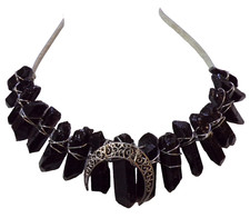 BLACK CRYSTAL STONE ARTIST HEADBAND SILVER TONE METAL TIARA WITH WIRE C-MOON
