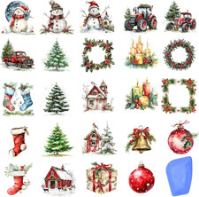 24 Sheets Vintage Christmas Rub on Transfers for Crafts, Rub on Transfers Christ