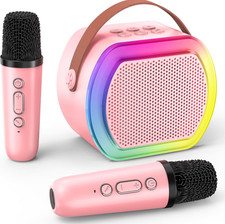 Mini Karaoke Machine with 2 Wireless Microphones, Kids Portable Karaoke Machi...