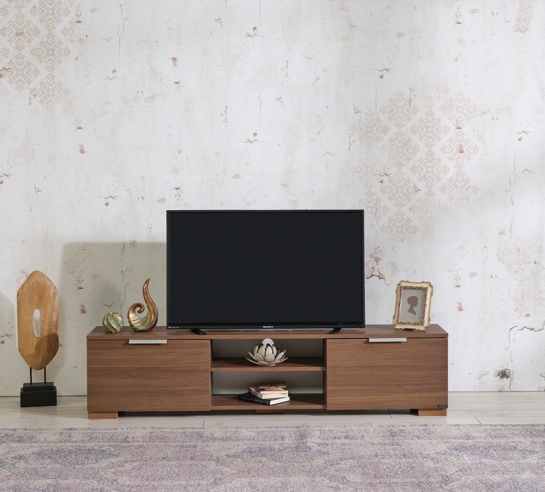 2 Cupboard 2-Tier  TV Stand, Walnut Base Color TV Stand
