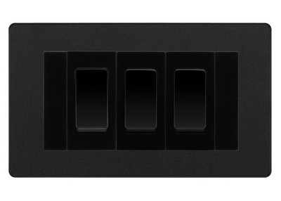 BG Evolve Matt Black 3G Switch 2x Intermediate 1x 2 Way Switch - Black Insert