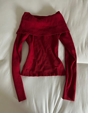 Fashion Nova Red Rib-Knit Off-Shoulder Long Sleeve Pullover Sweater Size S