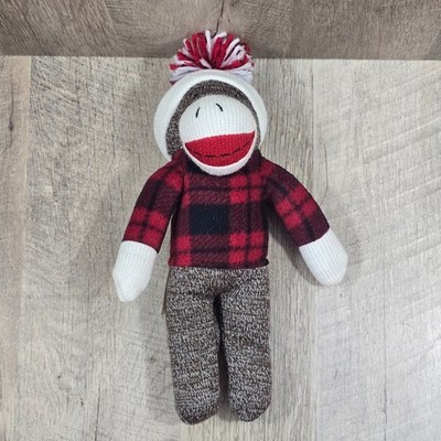 DAN DEE 12 '' SOCK MONKEY PLUSH DOLL IN BUFFALO CHECK SHIRT AND HAT