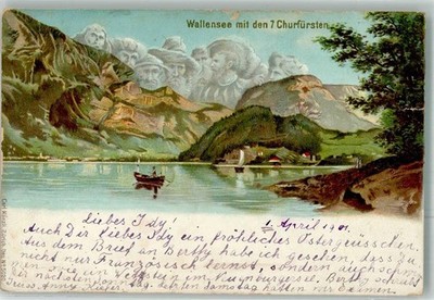 13301766 - Walensee Verlag Kuenzli 5020 mountain face 1902 signs of wear